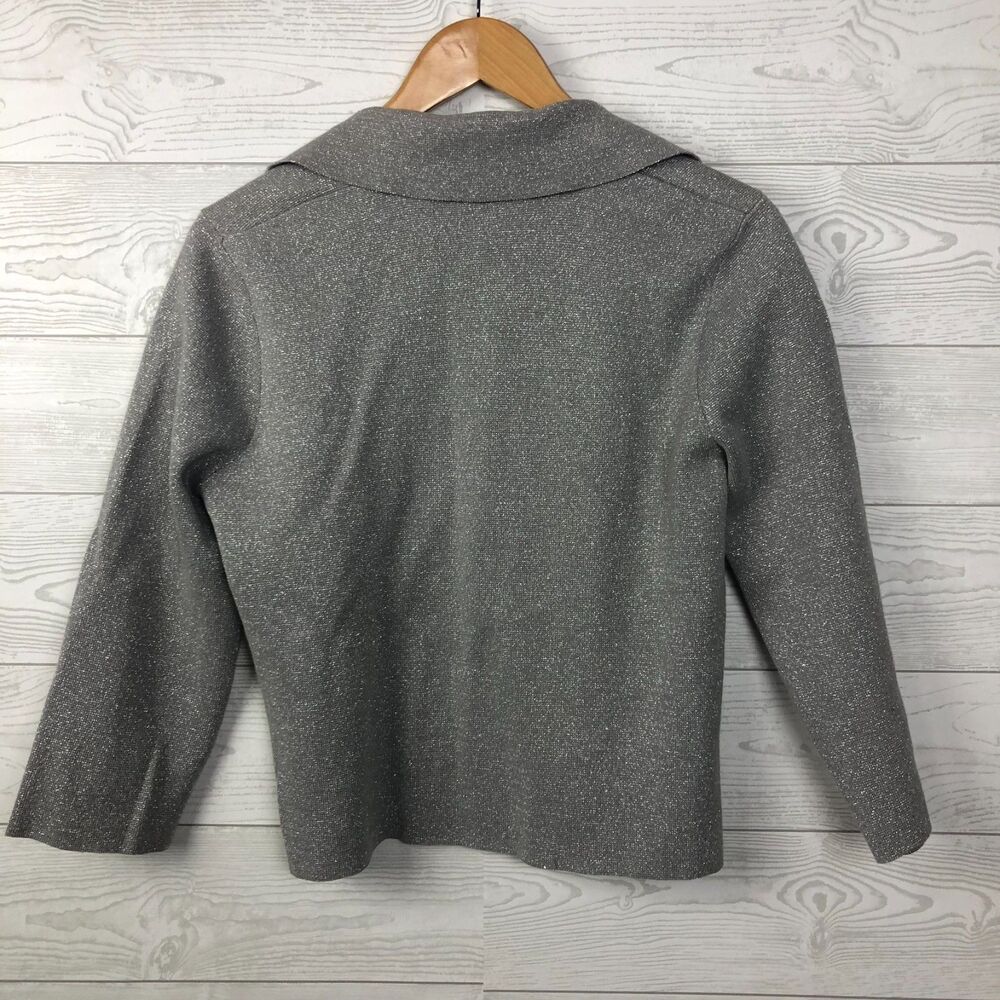 Chico's Women's Size 1/Medium Metallic Weave Open Front Sweater Jacket Silver - Picture 4 of 5